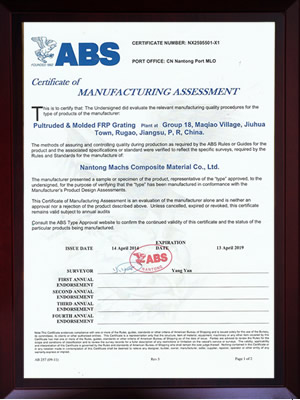 ABS  MANUFACTURING ASSESSMENT   CERTIFICATE  NUMBER