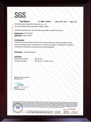ASTM–E 84  Moulded Grating 1 class 15
